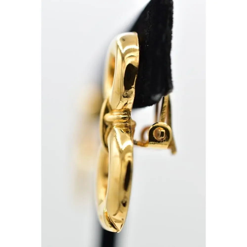 Bijan Vintage Clip On Earrings Chunky Gold Dangle Door Knocker Signed 1980s 9L